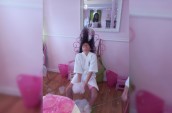 girl throwing her head back